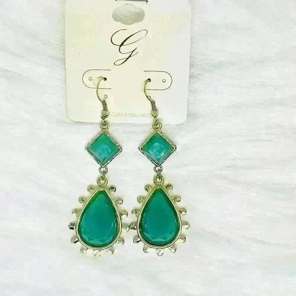 Green Statement Earrings - Picture 1 of 3